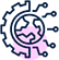 Icon of a globe connecting to a gear.