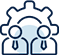 Icon of gears with people in front of them.